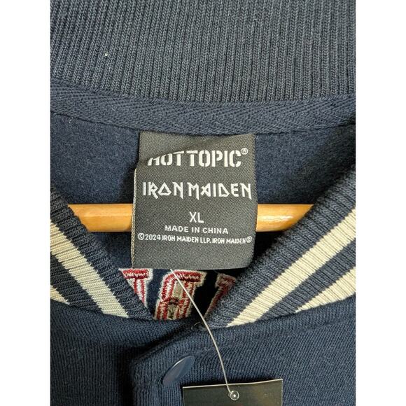 Hot Topic Varsity Jacket Mens XL Navy Iron Maiden The Number of The Beast Snap - Picture 3 of 3